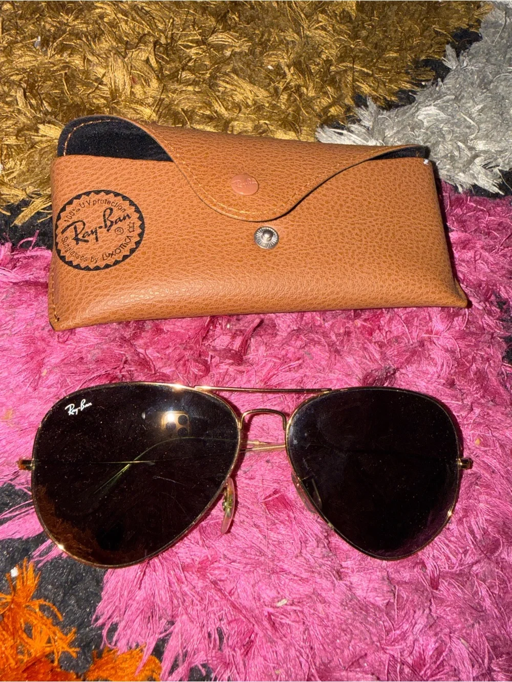 Ray-Ban Gold Frame Aviator Sunglasses with Green Lenses